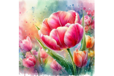 4 digital art of a beautiful tulip flower with waterdrops Colorful b