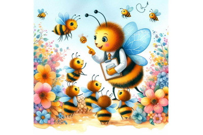 4 Expert honey bee teaches the newbies how to collect honey through te
