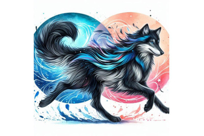 4 llusations of  black and blue running wolf Colorful background