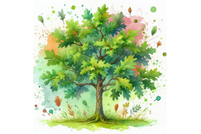 4 mall green oak tree Colorful background
