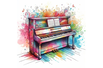 4 Piano sketch Doodle style Colorful background