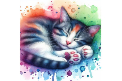 4 sleeping cat Colorful background