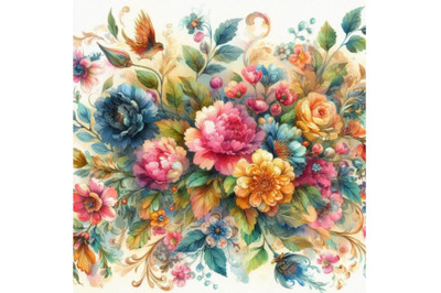 4 vintage floral watercolor Colorful background