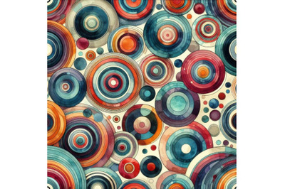 4 watercolor Retro seamless pattern with circles. Colorful vector back