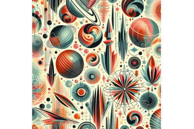 4 watercolor.Mid century fifties atomic retro seamless vector pattern.