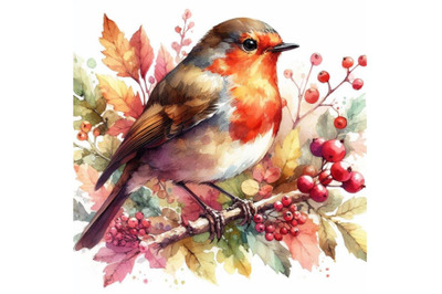 4 watercolor.Robin Watercolor Bird Illustration Hand Painted.Colorful