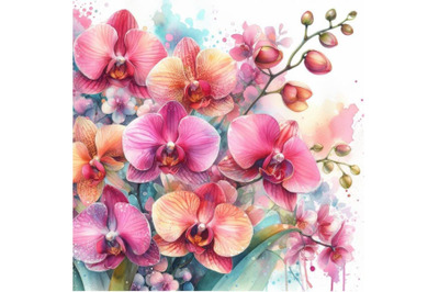 4 watercolor.A very stylish floral background illustration with pink o