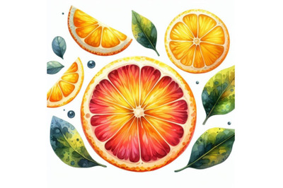 4 watercolor.Vector lemon slice. Filled with solid colors only..Colorf