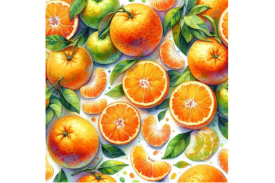 4 watercolor.Mandarin orange on white ground.Colorful background