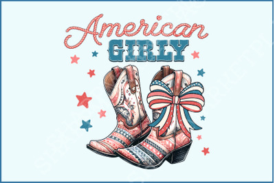 American Girly PNG, 4th of July Coquette, Retro America Designs, Western &amp; Cowboy Styles, Cowgirl Boots, Patriotic Sublimation