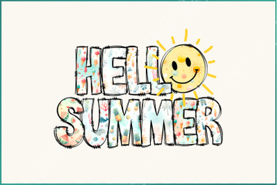 Hello Summer PNG&2C; Sublimation Designs Download&2C; Beach Vibes&2C; Digital &amp;amp; Retro Doodles&2C; Vacation Shirt Graphics&2C; Western Retro Summer