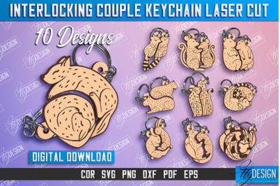 Animals Couple Keychain Bundle | Interlocking Couple Keychain Design