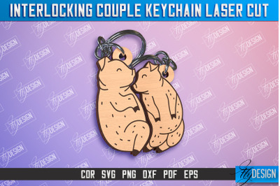 Pig Couple Keychain | Interlocking Couple Keychain Design | CNC