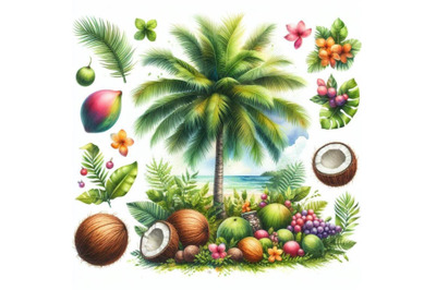 watercolor.Coconut tree