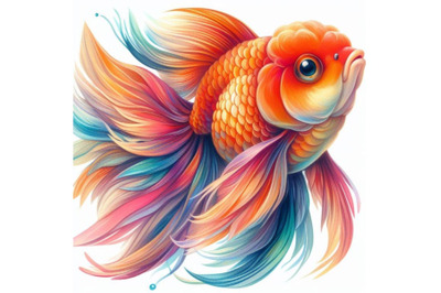 4 watercolor.One goldfish isolated on a white background.Colorful back