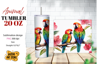 Animal tumbler sublimation. Mom and baby parrots tumbler PNG