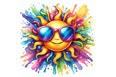 4 watercolor.3D Realistic Happy Smiling Cute Sun Vector with Colorful