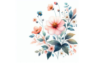 4 watercolor.Watercolor illustration flowers in simple background.Colo