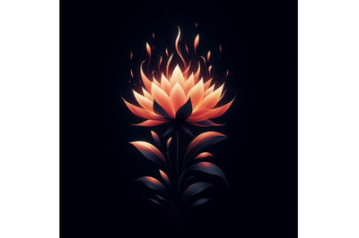 4 silhouette Flower fire. beautiful fire flower on black background so