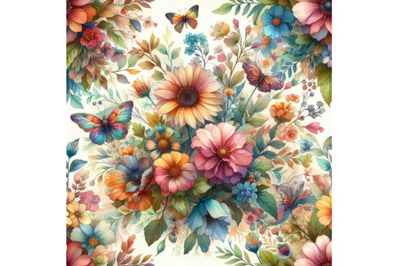 4 watercolor.Watercolor floral seamless pattern, colorful natural illu