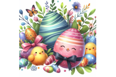 4 watercolor.Watercolor Cute easter egg.Colorful background