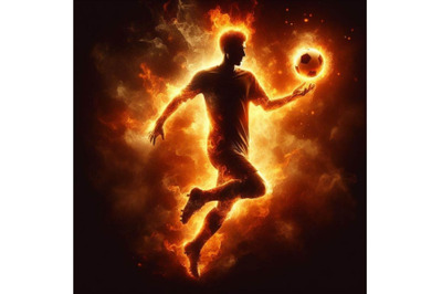 4 silhouette Fire soccer player. Fiery football player with a fire bal