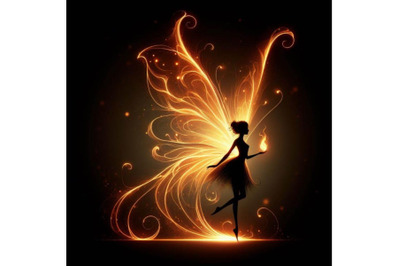 4 silhouette Fairy fire butterfly. Fairy fiery butterfly on a black ba