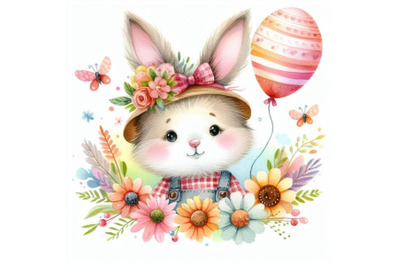 4 watercolor.Cute watercolor rabbit.Colorful background