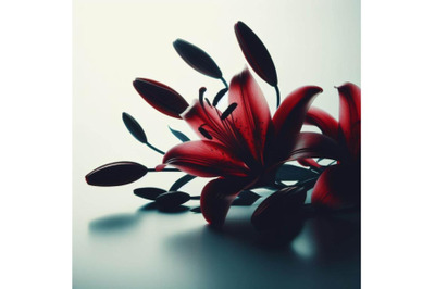 4 silhouette red Lily flower lying on white background softcolor