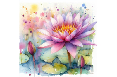 4 watercolor.Watercolor beautiful water lily.Colorful background