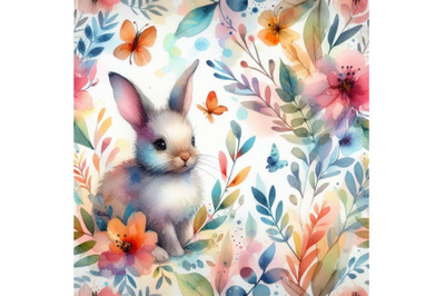 4 watercolor.Abstract spring bunny pattern.Colorful background