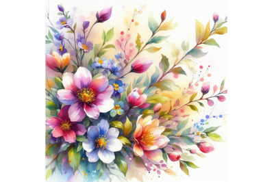 4 watercolor.Springtime colorful flower.Colorful background