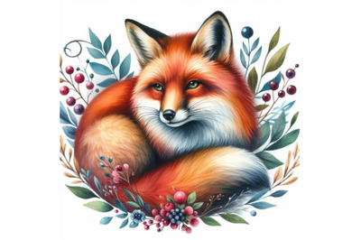 4 watercolor.Watercolor Fox isolate on white background.Colorful backg