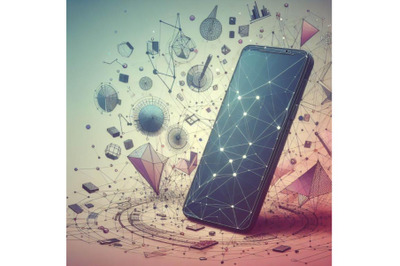 4 silhouette Mobile phone. Abstract polygonal wireframe softcolor