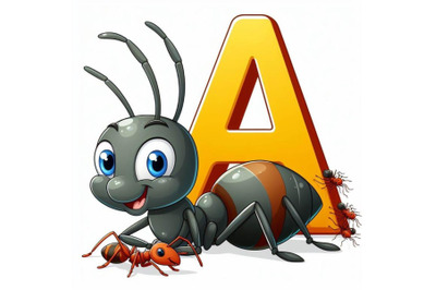 4 Illustration of  animal alphabet A with ant on white background