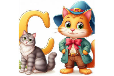 4 Illustration of  animal alphabet C with cat  on white background