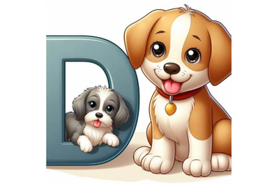 4 Illustration of  animal alphabet D with puppy dog  on white backgrou