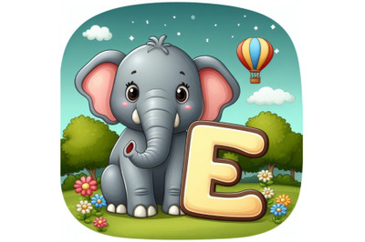 4 Illustration of  animal alphabet E with elephant on white background