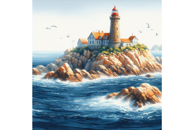 4 Lighthouse on rock island in sea