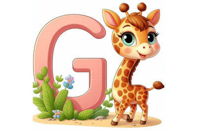 4 Illustration of  animal alphabet G with Giraffe on white background