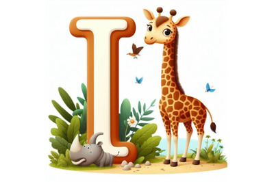 4 Illustration of  animal alphabet I with Giraffe on white background