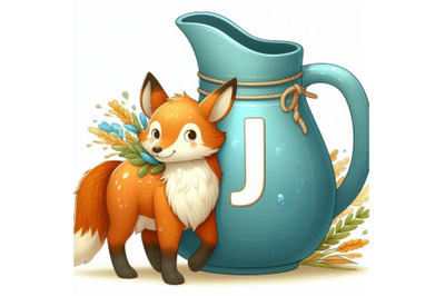 4 Illustration of  animal alphabet J with Jug on white background