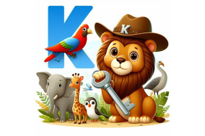 4 Illustration of  animal alphabet K with Key on white background