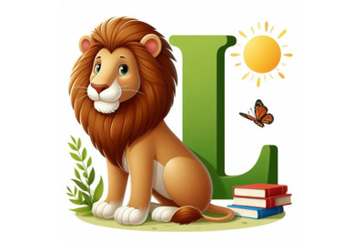 4 Illustration of  animal alphabet L with Lion on white background