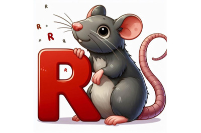 4 Illustration of  animal alphabet R with Rat on white background