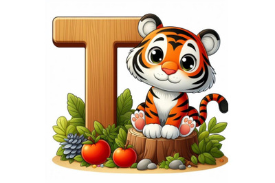 4 Illustration of  animal alphabet T with Tiger on white background