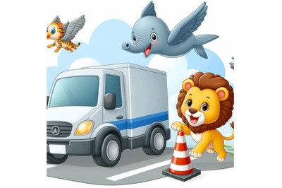 4 Illustration of  animal alphabet V with Van on white background