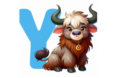 4 Illustration of  animal alphabet Y with Yak on white background