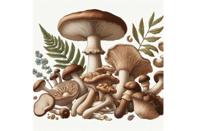 4 Illustration of  mushrooms on white background