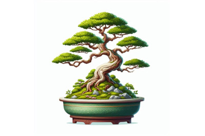 4 Illustration of  Beautiful bonsai tree on white background